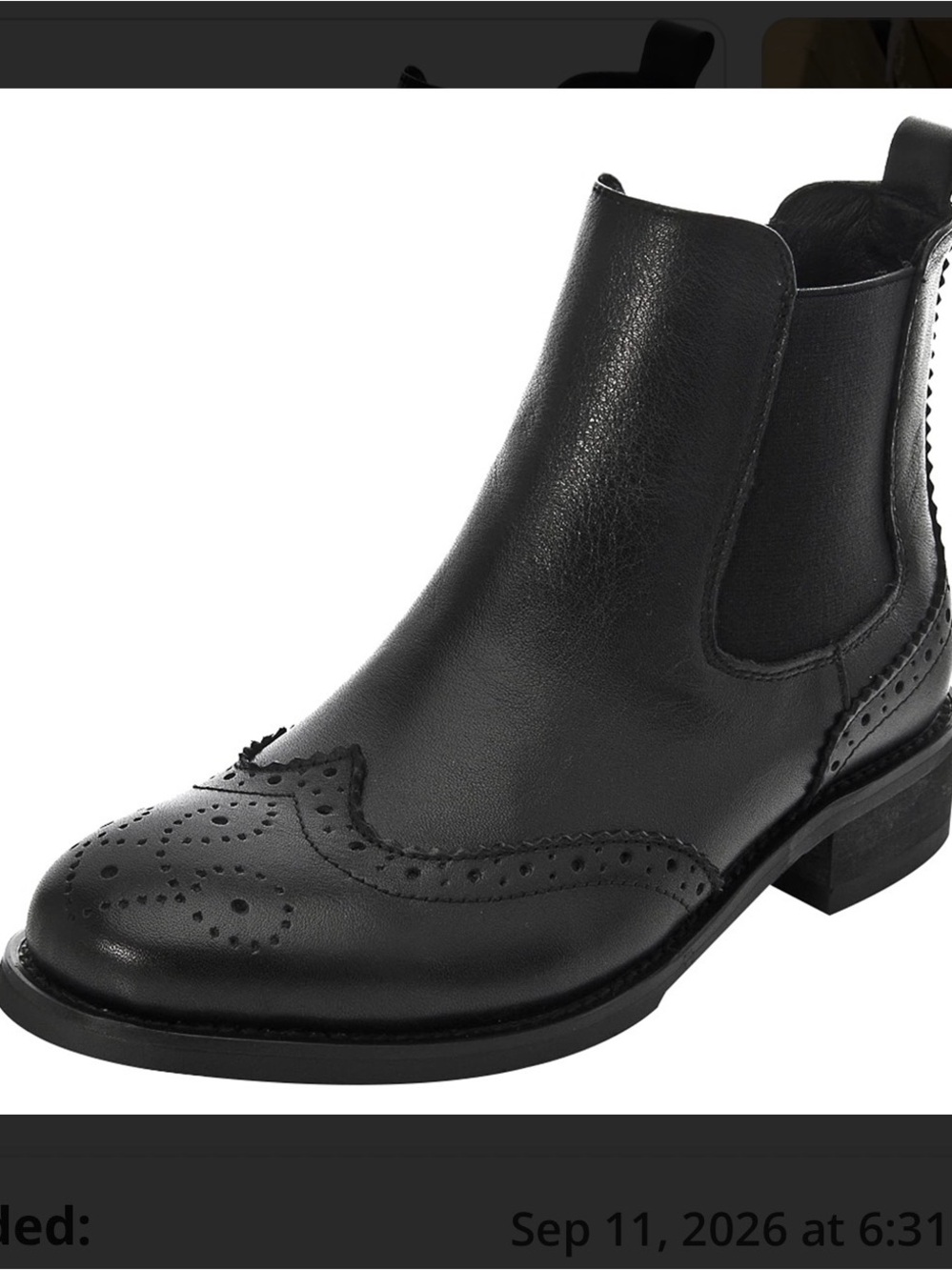 Womens Black Leather Chelsea Brogue Ankle Boot